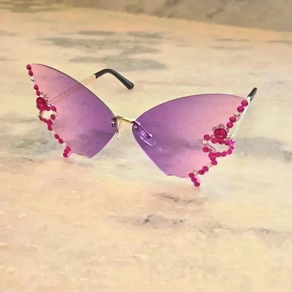 Butterfly Cutout Shades – Purple Gradient & Pink Crystals